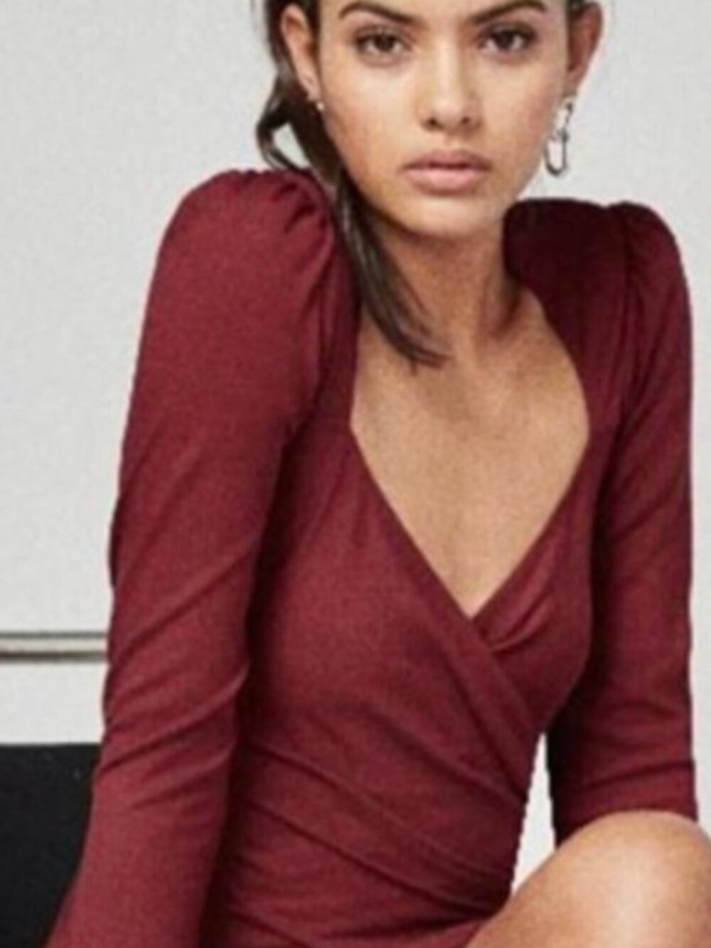Reformation Wine Red Draped Long-Sleeve Top